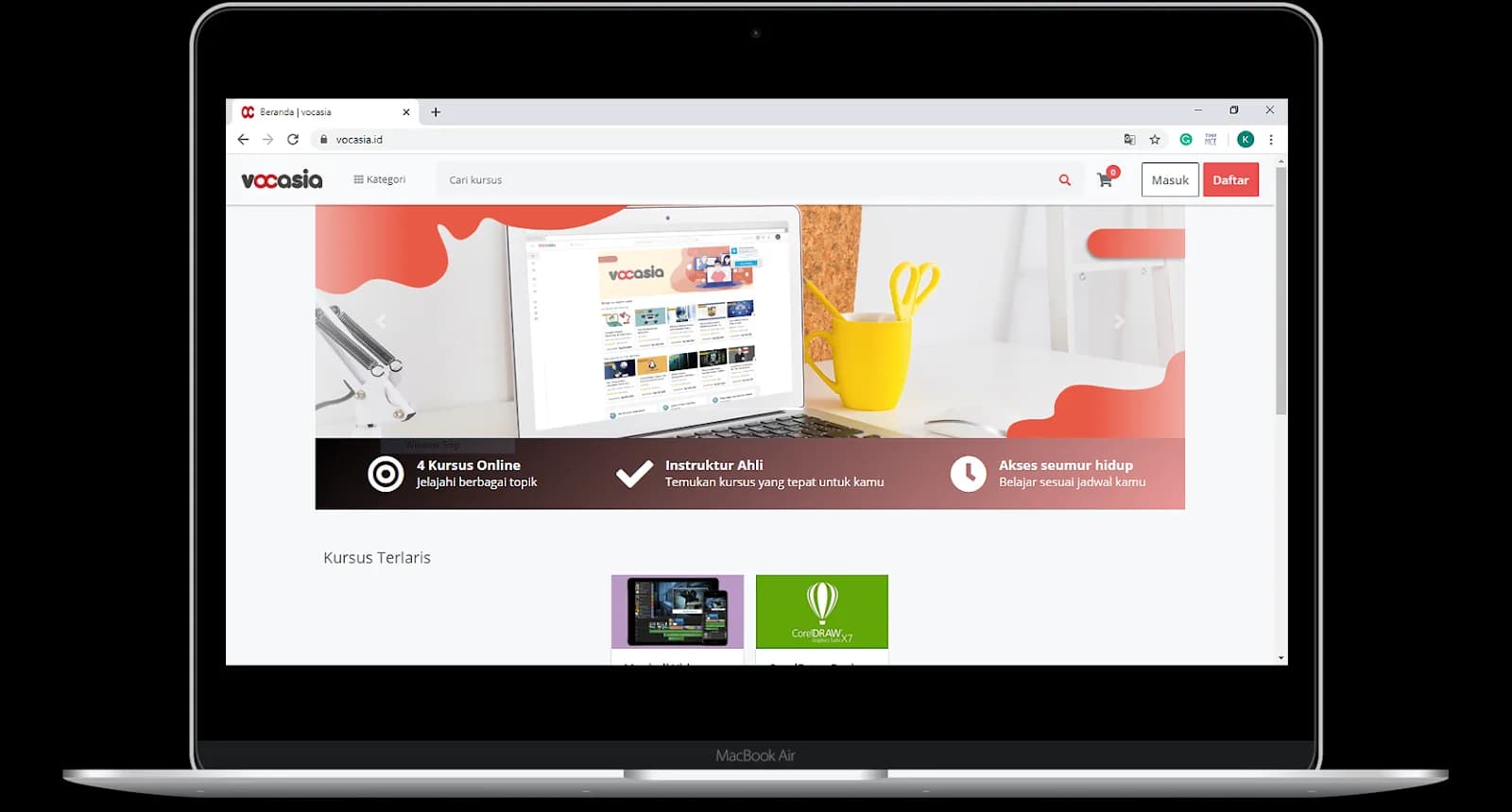 Halaman platform pembelajaran Vocasia.id